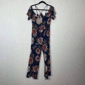 Dainty Hooligan Blue Floral Off The Shoulder Wide Leg Romper Size Large